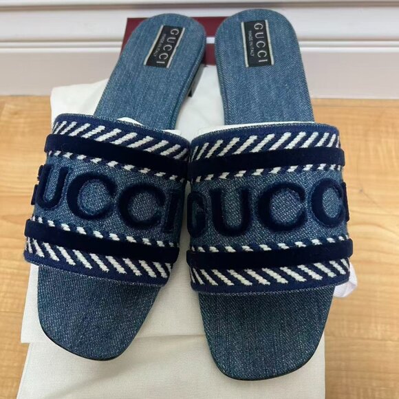 Gucci Women's Logo Denim Slide Sandals - Picture 2 of 7